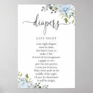 Stofblauwe Bloemige Eucalyptus Baby Borrel Poster