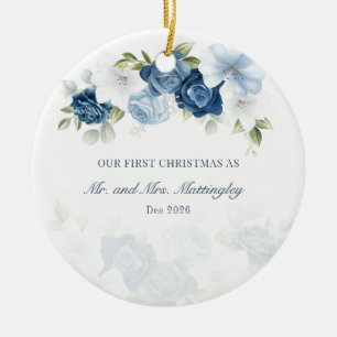 Stofblauwe bloemige Eucalyptus Succulenten Koppels Keramisch Ornament