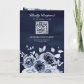 Stofblauwe bloemige QR-code voor trouwfeest in mar (Achterkant)