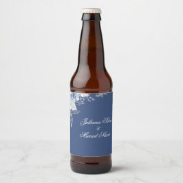 Stofblauwe bloemige trouw bierfleslabels bier etiket