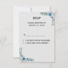 Stofblauwe bloemige trouw-RSVP-kaart sjabloon