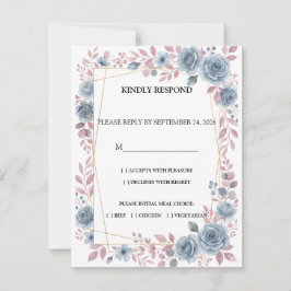 Stofblauwe bloemige trouw-RSVP-reactiekaart RSVP Kaartje