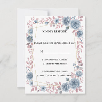 Stofblauwe bloemige trouw-RSVP-reactiekaart RSVP Kaartje