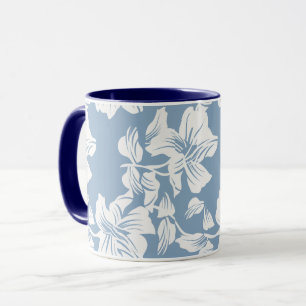 Stofblauwe bloemlijn kunst keramische koffiemok mok
