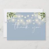 Stofblauwe bloemslinger kerstverlichting bedankkaart (Voorkant)
