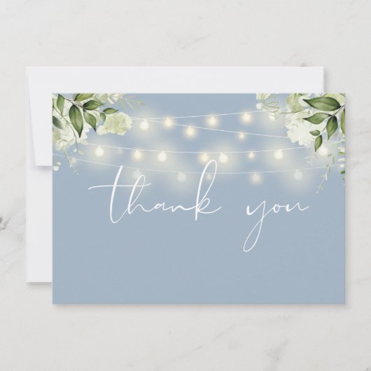 Stofblauwe bloemslinger kerstverlichting bedankkaart (Voorkant)