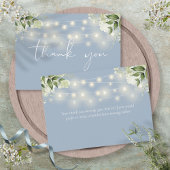 Stofblauwe bloemslinger kerstverlichting bedankkaart