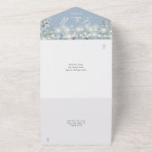 Stofblauwe bloemslinger snoerlichtjes bruiloft all in one uitnodiging (Buitenkant)