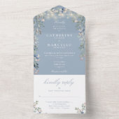 Stofblauwe bloemslinger snoerlichtjes bruiloft all in one uitnodiging (Binnen)