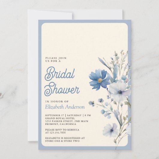 Stofblauwe Boho-wildbloem-fotobruiloftsdouche Kaart (Voorkant)