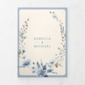 Stofblauwe Boho-wildbloem-fotocode QR-code bruilof Drieluik Uitnodiging (Cover)