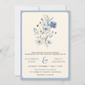 Stofblauwe Boho-wildbloem-fotocode QR-code bruilof Kaart (Voorkant)
