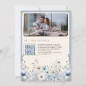 Stofblauwe Boho-wildbloem-fotocode QR-code bruilof Kaart (Achterkant)