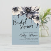 Stofblauwe botanische bruidsdouche kaart (Staand voorkant)