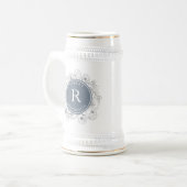 Stofblauwe Bruidsjonker Initiële Bierpul (Voorkant links)