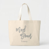 Stofblauwe Bruidsmeisje Lettering Script Grote Tote Bag (Voorkant)