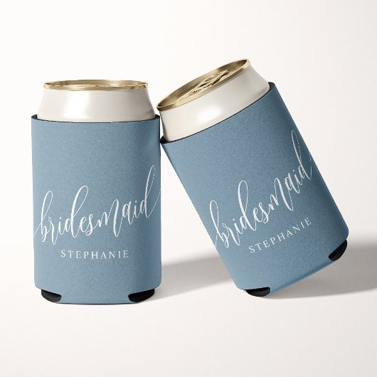 Stofblauwe bruidsmeisje moderne scriptie blikjeskoeler