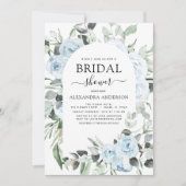 Stofblauwe Bruiloftsfeest Bloemige Groene Uitnodig Kaart (Voorkant)