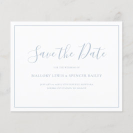 Stofblauwe Budget Bruiloft Save the Date Flyer