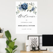 Stofblauwe Champagne Oefenavondmaal Begrroeting Po Poster (Thuiskantoor)