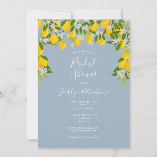 Stofblauwe citroenbloesem groen bruidsdouche kaart (Voorkant)