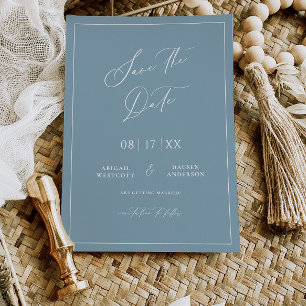 Stofblauwe Cottage Save the Date Kaart Uitnodiging