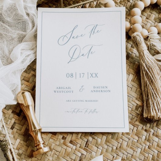 Stofblauwe Cottage Save the Date Kaart Uitnodiging