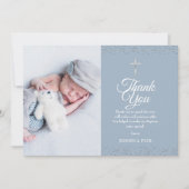 Stofblauwe Doop Foto Zilver Bedankt (Voorkant)