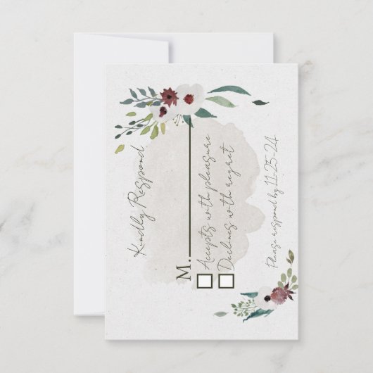 Stofblauwe en wijnroze antwoordkaart RSVP kaartje (Voorkant)