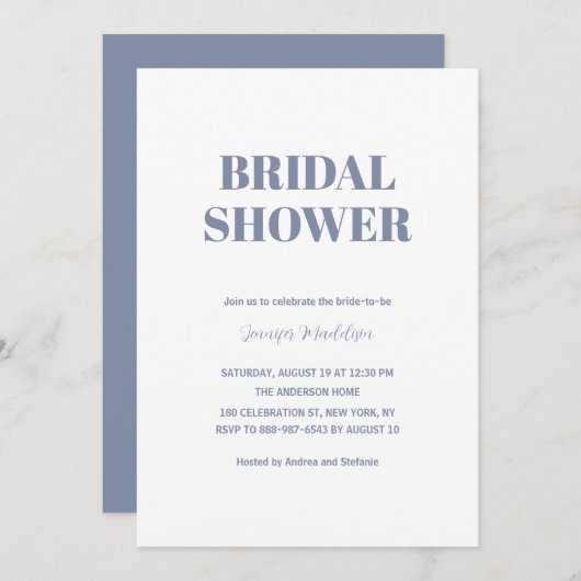 Stofblauwe en witte bruidsdouche save the date (Voorkant / Achterkant)