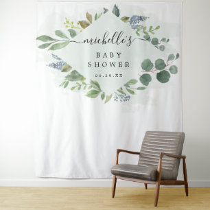 Stofblauwe Eucalyptus Baby Shower Decoratie Achter Wandkleed