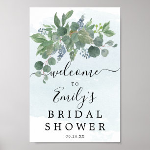 Stofblauwe Eucalyptus Bruiloftsontvangstbord Poster