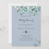 Stofblauwe Eucalyptus Groene BABY SHOWER Uitnodigi (Voorkant)