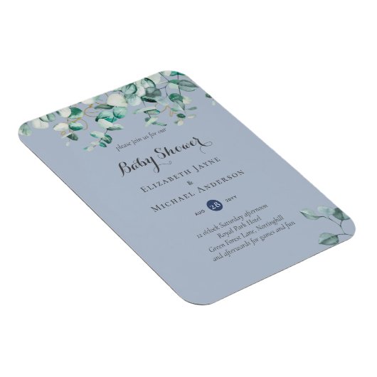 Stofblauwe Eucalyptus Groene BABY SHOWER Uitnodigi Magneet (Rechterzijde)