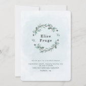 Stofblauwe Eucalyptus Groene Bruiloftsborrel Kaart (Voorkant)