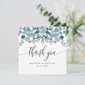 Stofblauwe Eucalyptus Groene Huwelijk Bedankkaart (Staand voorkant)