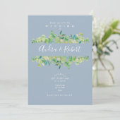 Stofblauwe Eucalyptus Groene Slinger Bruiloft Kaart (Staand voorkant)