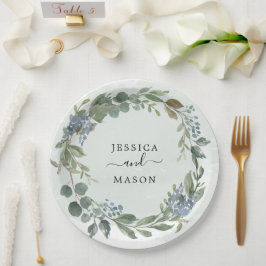 Stofblauwe Eucalyptus Trouwfeest Papieren Bord
