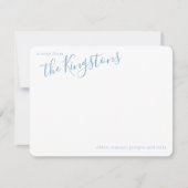 Stofblauwe familienaam script notitiekaart notitiekaartje (Voorkant)