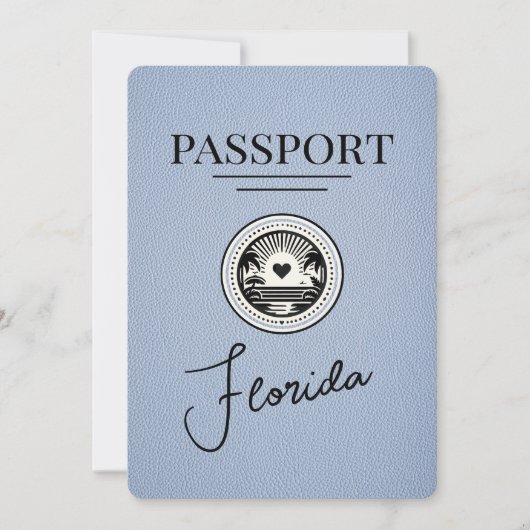 Stofblauwe Florida Paspoort Save The Date (Voorkant)