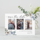 Stofblauwe Foto Bruiloft Save the Date Elegant  (Staand voorkant)