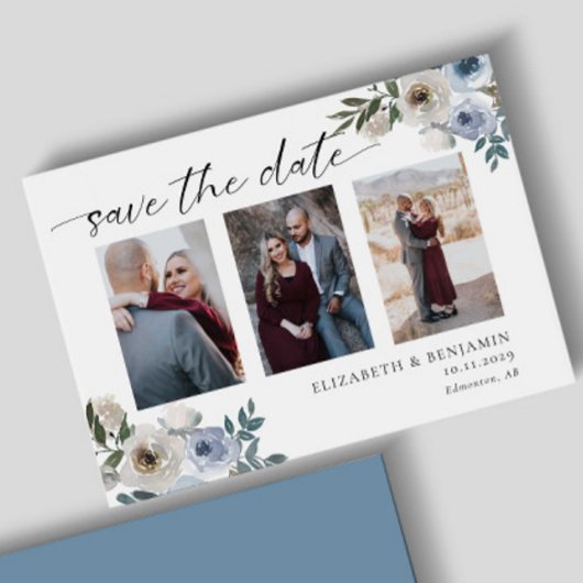 Stofblauwe Foto Bruiloft Save the Date Elegant 