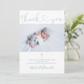 Stofblauwe Foto Handtekening Script Doop Hart Bedankkaart (Staand voorkant)