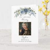 Stofblauwe foto-herdenkings-uitvaartprogramma sjab kaart (Gele Bloem)