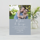 Stofblauwe Foto Trouwuitnodiging Kaart (Staand voorkant)