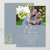Stofblauwe Foto Trouwuitnodiging Kaart (Voorkant / Achterkant)