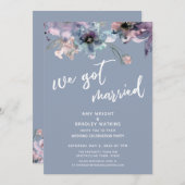 Stofblauwe geschilderde bloemige we trouwden recep kaart (Voorkant / Achterkant)