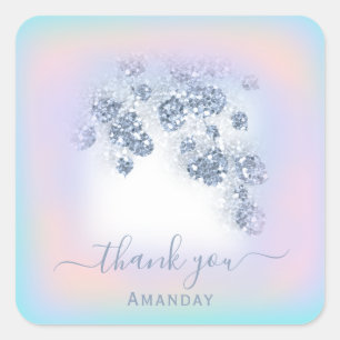 Stofblauwe glitters perzik mint dank je sweet 16 vierkante sticker