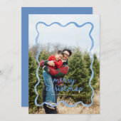 Stofblauwe golvende kronkelrand kerstfoto kaart (Voorkant / Achterkant)