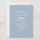 Stofblauwe Goud Liefdesvogels Bruiloft Kaart (Voorkant)